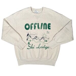 OFFLINE by Aerie Sweatshirt Womens Small Oatmeal Ski Lodge Graphic Oversized